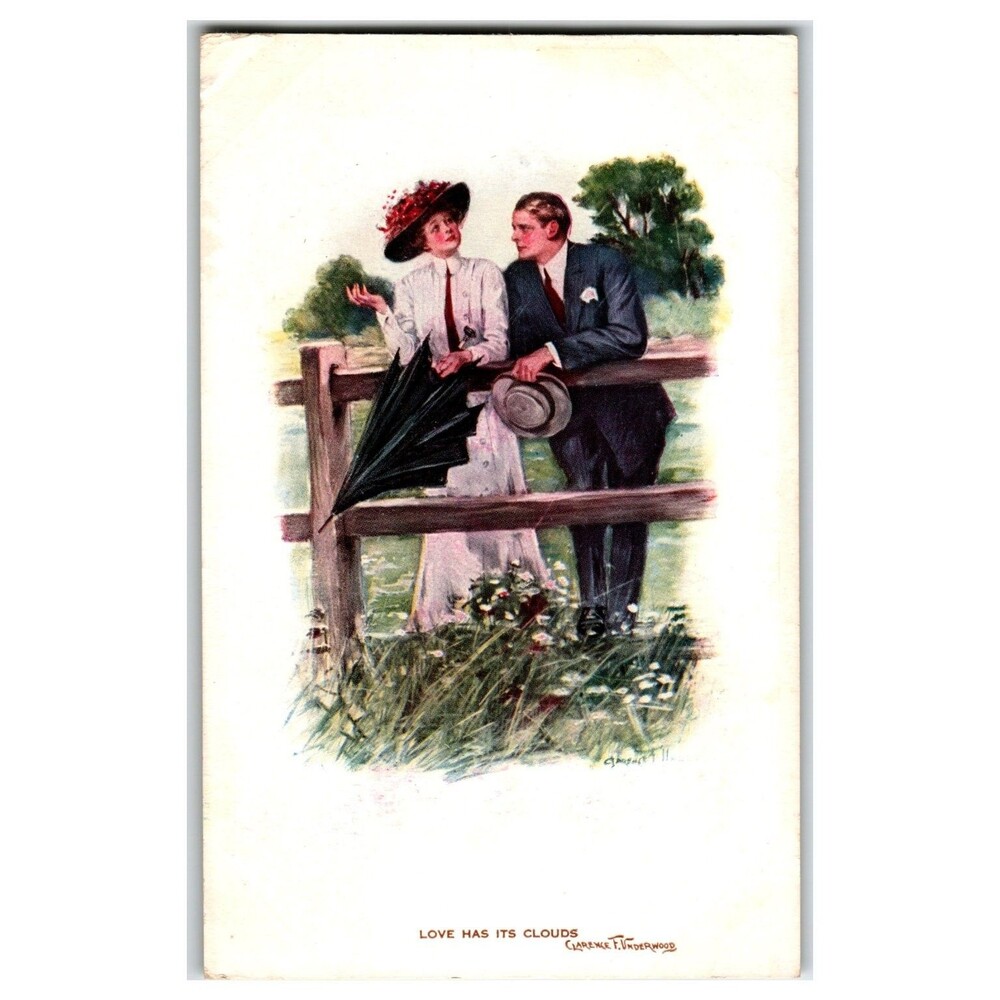 Clarence F Underwood Art Postcard Love Has Its Clouds Couple 1910 Omaha 1911